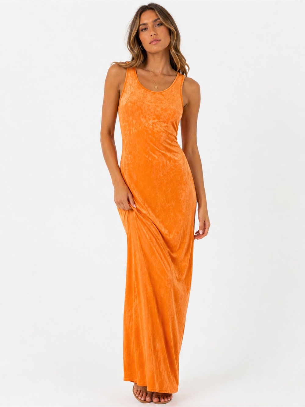 🌺 Lioness Orange Burnout Maxi Dress